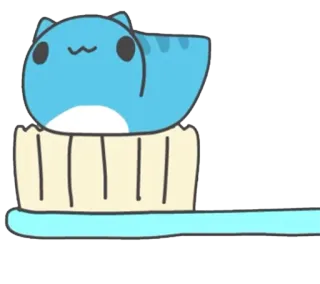 🚿 gato, escova de dentes, desenho animado, fofo, azul, animal telegram sticker