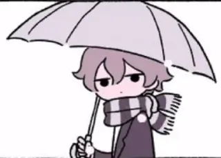 😒 Anime, Junge, Regenschirm, Schal, Regentag, Süß, Cartoon telegram sticker