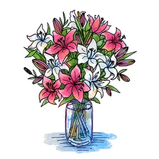 😇 flowers, bouquet, lilies, floral arrangement, watercolor, mason jar telegram sticker