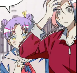 😳 anime, manga, cartoon, characters, artwork, purple hair, pink hair telegram sticker