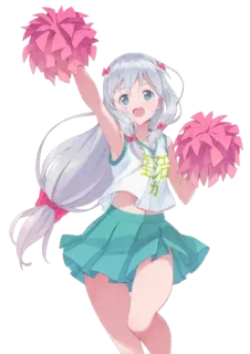 🥳 努力 动漫, 啦啦队, 可爱, 女孩, 运动, 粉色绒球, 校服 telegram sticker