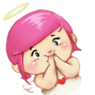 😋 ange, auréole, mignon, fille, dessin animé, cheveux roses telegram sticker