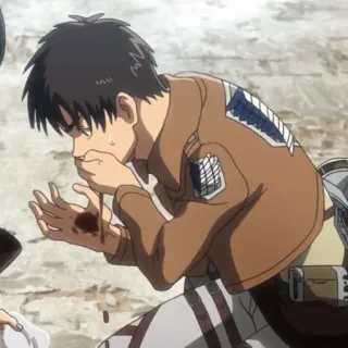🌟 Eren Yeager Attack on Titan Anime, Ataque dos Titãs, Eren Yeager, Sangue, Ferimento, Militar, Asas da Liberdade telegram sticker