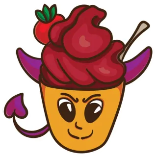 😈 cupcake, diablo, postre, comida, dibujos animados, dulce whatsapp sticker