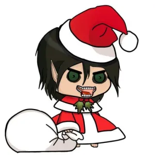🎅 Eren Yeager Attack on Titan Eren Jäger, L'Attaque des Titans, Noël, Anime, Manga, Père Noël, Fanart whatsapp sticker