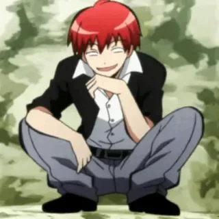 😃 Karma Akabane Assassination Classroom Anime, Karma Akabane, Pelo Rojo, Sonriendo, En Cuclillas telegram sticker