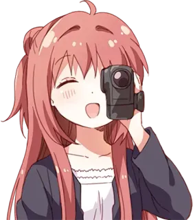 📹 Anime, Cartone animato, Ragazza, Videocamera, Fotocamera, Sorriso, Capelli rosa telegram sticker