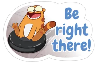 😆 Be right there! chat, dessin animé, paresseux, pneu, drôle telegram sticker