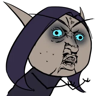 😖 Elfo, Bravo, Desenho animado, Fantasia, Personagem, Capuz, Olhos azuis telegram sticker