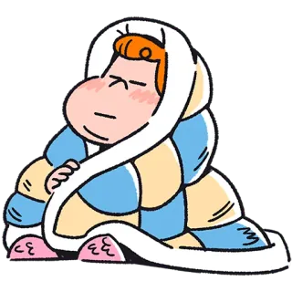 😴 Desenho animado, Triste, Enrolado em cobertor, Inverno, Sonolento, Cansado, Bonito telegram sticker