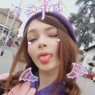 😝 So fresh frais, paillettes, filtre, visage, femme, fille telegram sticker
