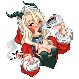 🍾 cô gái ác quỷ, rượu, hút thuốc, sừng, quỷ dữ, phim hoạt hình, bữa tiệc telegram sticker
