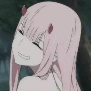 💛 Zero Two Darling in the Franxx Anime, Cô gái, Tóc hồng, Sừng, Nụ cười telegram sticker