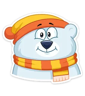 😀 ours polaire, dessin animé, animal, hiver, écharpe, chapeau telegram sticker