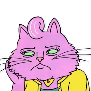 😪 Princess Carolyn BoJack Horseman кошка, мультфильм, Принцесса Кэролин, Конь БоДжек, антропоморфный, розовый, грустный telegram sticker