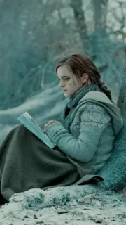 😔 Hermione Granger Harry Potter livro, leitura, inverno, neve, Hermione, Granger telegram sticker