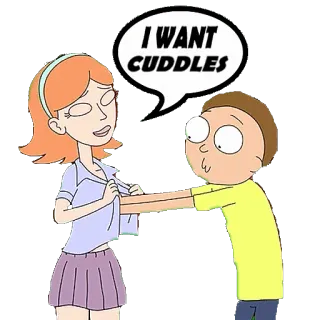 👩 Summer Smith Rick and Morty I WANT CUDDLES dibujos animados, abrazos, serie de tv, animación para adultos, Rick y Morty, Summer Smith telegram sticker