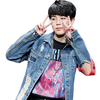 ✌️ NIRVANA 人, メガネ, Gジャン, ピースサイン, K-POP, アジア人, 歌手, セレブ telegram sticker