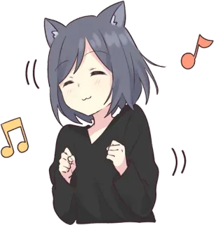 💃 Anime, Telinga kucing, Not musik, Kartun, Gadis, Menari telegram sticker