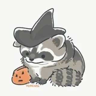 🎃 raccoon, halloween, witch, pumpkin, animal, cute telegram sticker