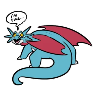 😭 I'M FINE... pokemon, dragon, cartoon, illustration, emotional, sad whatsapp sticker
