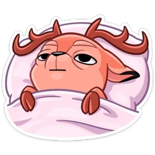 😐 鹿, 眠い, 動物, 漫画, ベッド, 怠惰, イラスト telegram sticker
