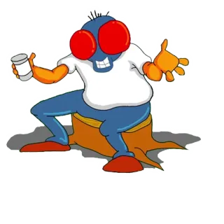 😁 cartoon, insect, fly, character, sitting, tree stump telegram sticker