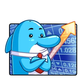 📈 дельфин, финансы, акции, рынок, бизнес, мультфильм, стрелка, восходящий тренд telegram sticker