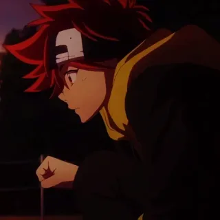 😶 anime, personaje, pelo rojo, sudadera amarilla telegram sticker