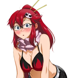 😳 Yoko Littner Gurren Lagann anime, red hair, bikini, skull, glasses telegram sticker