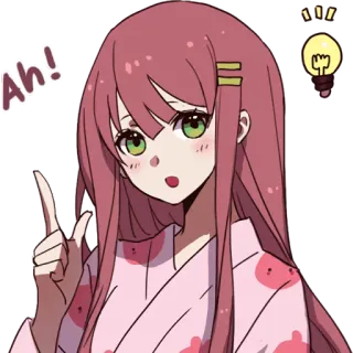 ☝️ Ah! Аниме, Девушка, Идея, Лампочка, Розовые волосы, Размышление whatsapp sticker