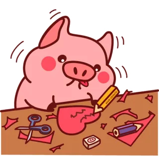 💌 babi, kerajinan, gunting, pensil, hati, imut, kartun telegram sticker