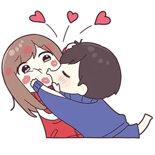 💙 漫画, 愛, キス, ハート, カップル, 愛情 telegram sticker