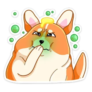🤮 หมา, อาเจียน, ป่วย, คอร์กี้, การ์ตูน, สัตว์, อิโมจิ telegram sticker