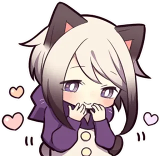 ☺️ Anime, Dessin animé, Fille chat, Kawaii, Mignon, Autocollant, Coeurs whatsapp sticker