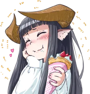 ☺️ アニメ, 悪魔, クレープ, かわいい, 可愛い, 角, 食べる telegram sticker