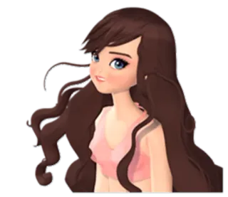 😀 Dessin animé, Fille, Brune, Haut rose, Mignon, Animé whatsapp sticker