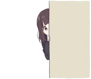 🙊 garota anime, espiando, escondido, fofa, cabelo castanho, olhando telegram sticker