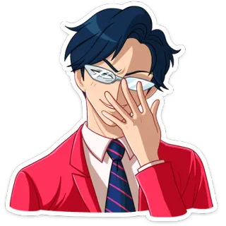 😎 การ์ตูน, ผู้ชาย, แว่นตา, สูท, อนิเมะ, ยิ้มเยาะ whatsapp sticker
