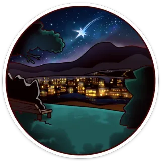 🌠 夜晚, 城市, 星星, 风景, 树木, 山 telegram sticker