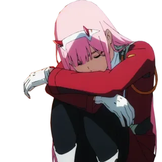 😴 Zero Two Darling in the Franxx Anime, Zero Two, Darling in the Franxx, Traurig, Pinke Haare, Anime Mädchen telegram sticker