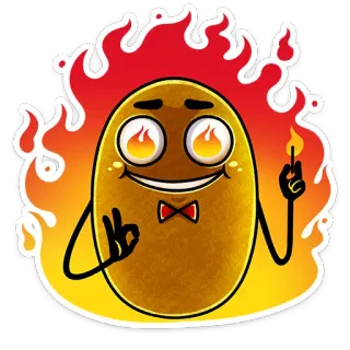 🔥 kentang, kartun, api, kebakaran, gestur ok, korek api, dasi kupu-kupu whatsapp sticker