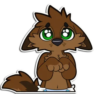 🥹 furry, brown wolf, cute, puppy, anthro, cartoon, animal, big green eyes telegram sticker