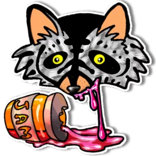 😜 JAM procione, marmellata, cartone animato, adesivo, dolce, cibo telegram sticker