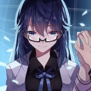 😏 Anime, Garota, Óculos, Cabelo azul, Sorrindo, Bonitinha, Arte telegram sticker
