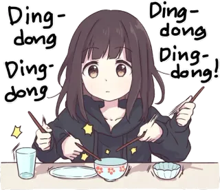 🤤 Ding-dong Ding-dong Ding-dong Ding-dong! anime, manga, girl, eating, chopsticks, kawaii, cute telegram sticker