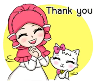 😊 Thank you dziękuję, kreskówka, dziewczyna, kot, słodki, islam, muzułmanin, uprzejmy telegram sticker