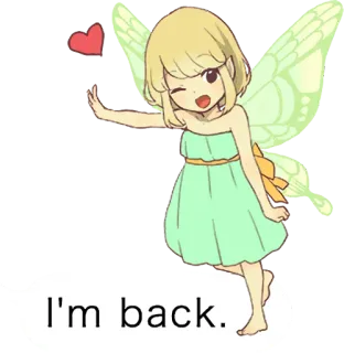 🖐️ I'm back. 妖精, 漫画, 女の子, 翼, ハート telegram sticker