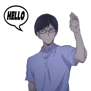 👋 HELLO Anime, Olá, Saudação, Acenando, Homem, Óculos telegram sticker