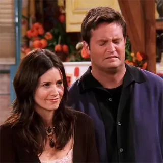 😬 Monica Geller, Chandler Bing Friends amis, série tv, sitcom, couple, monica geller, chandler bing telegram sticker